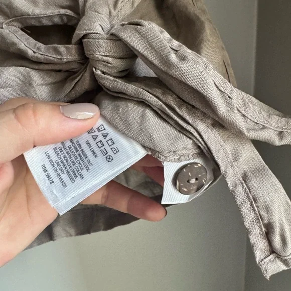 Artisan NY 100% Linen Tie Front Top Neutral Taupe Minimalist Coastal Chic S - Picture 3 of 4